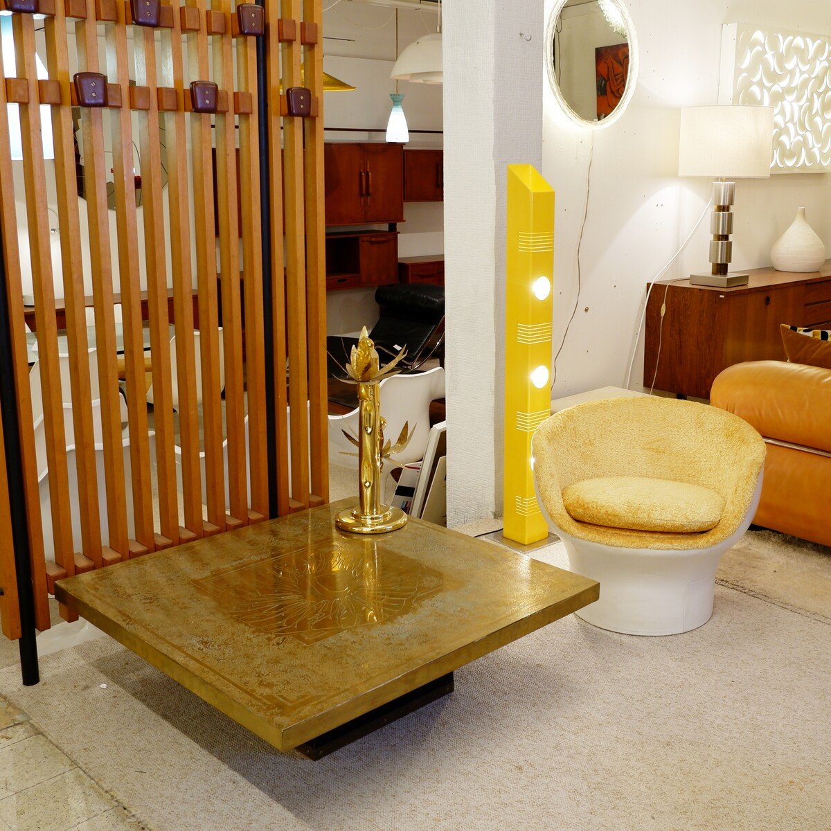 Square Coffee Table In Etched Brass By Georges Mathias - Belgium - 1970s-photo-2