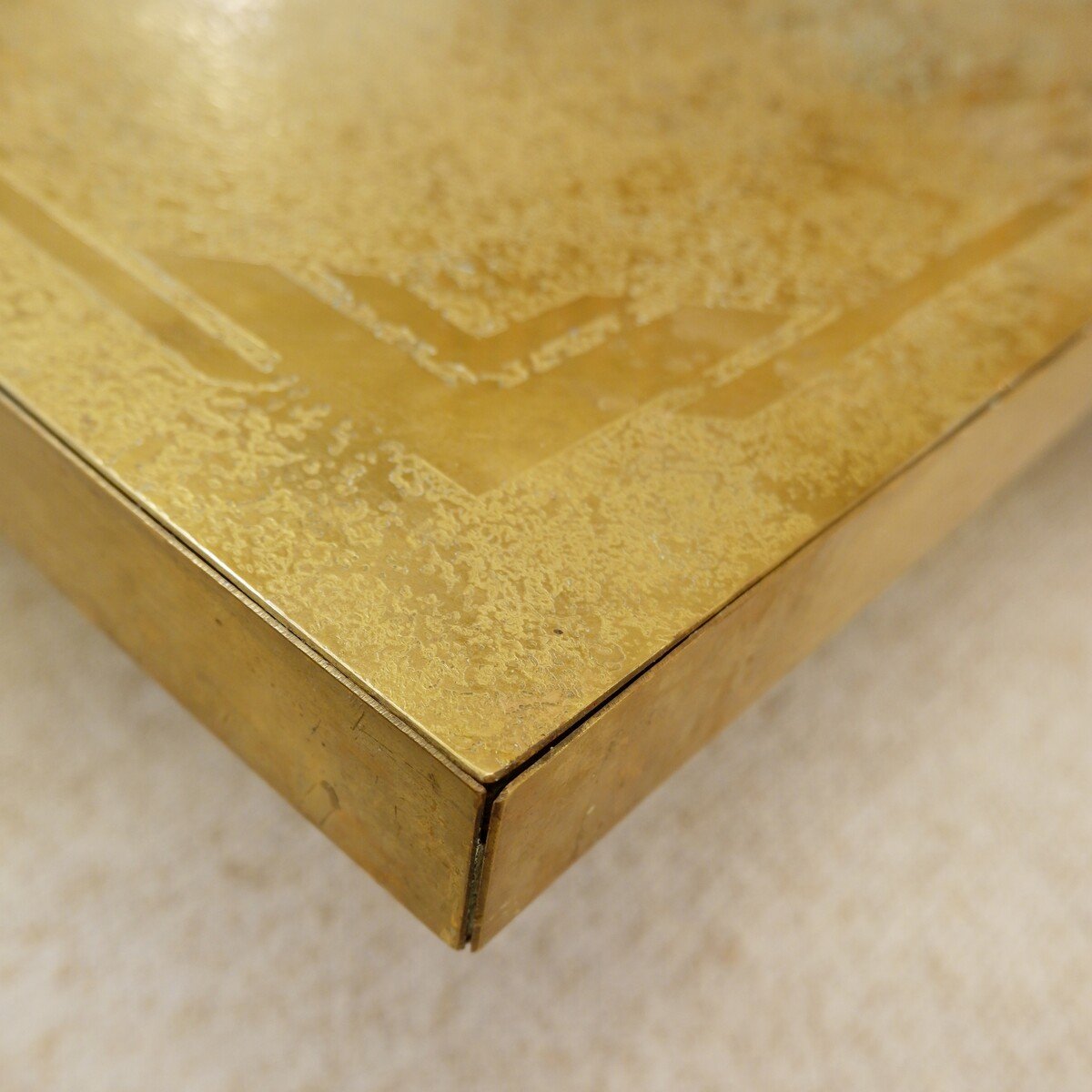 Square Coffee Table In Etched Brass By Georges Mathias - Belgium - 1970s-photo-2