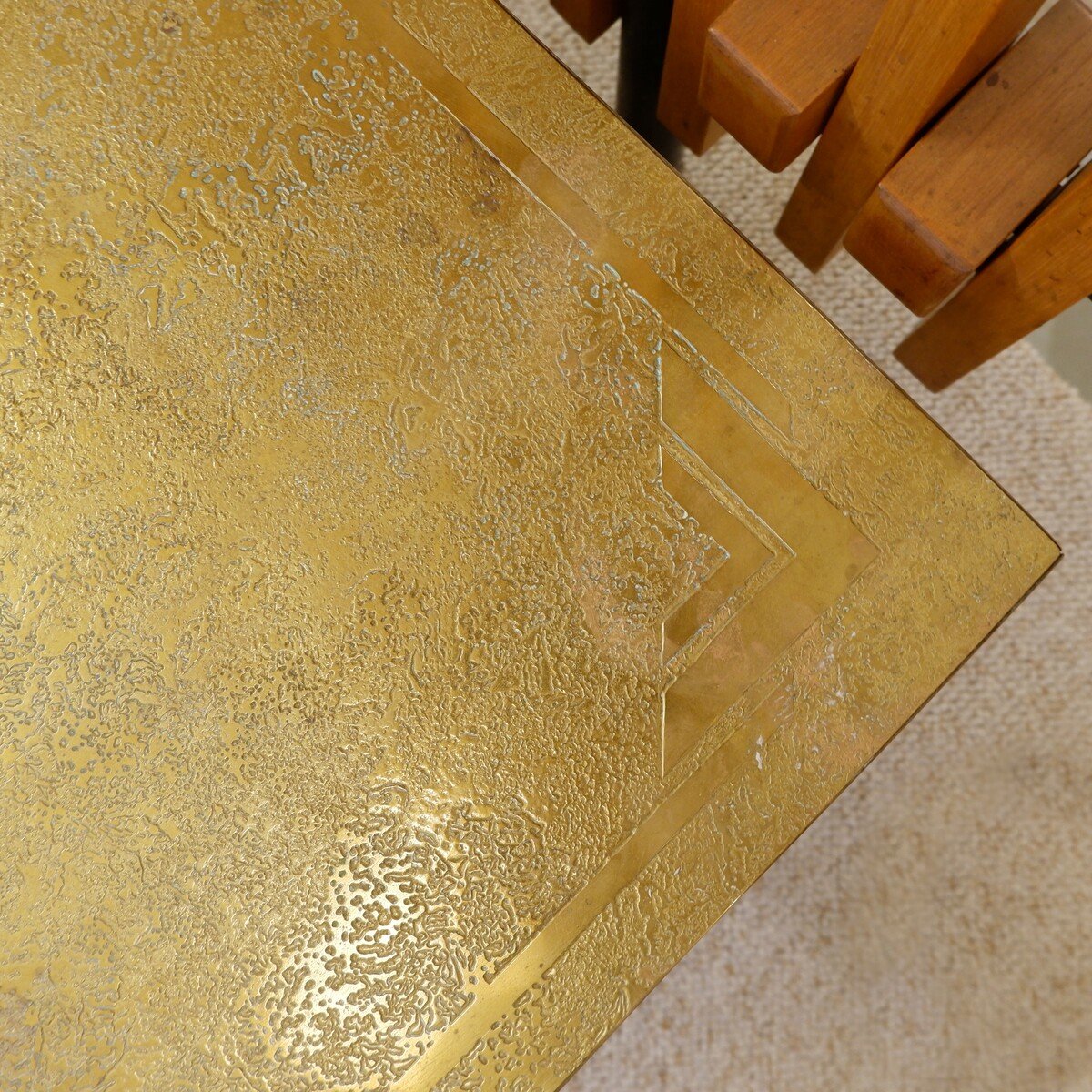 Square Coffee Table In Etched Brass By Georges Mathias - Belgium - 1970s-photo-3