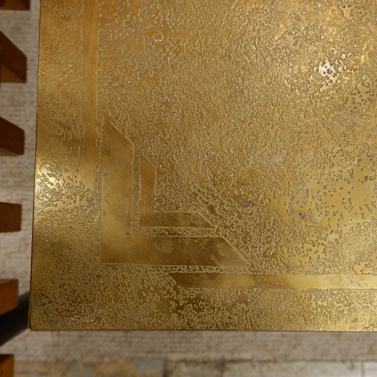 Square Coffee Table In Etched Brass By Georges Mathias - Belgium - 1970s-photo-7
