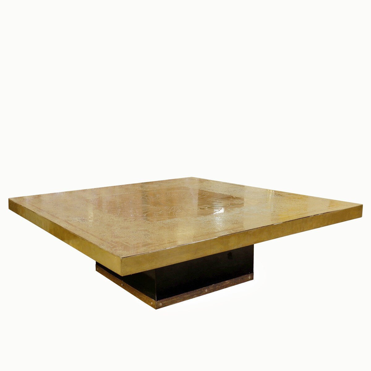 Square Coffee Table In Etched Brass By Georges Mathias - Belgium - 1970s