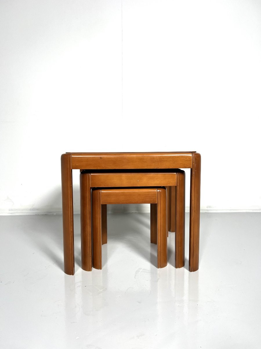 Set Of 3 Wooden Nesting Tables, Italy, 1970-photo-2