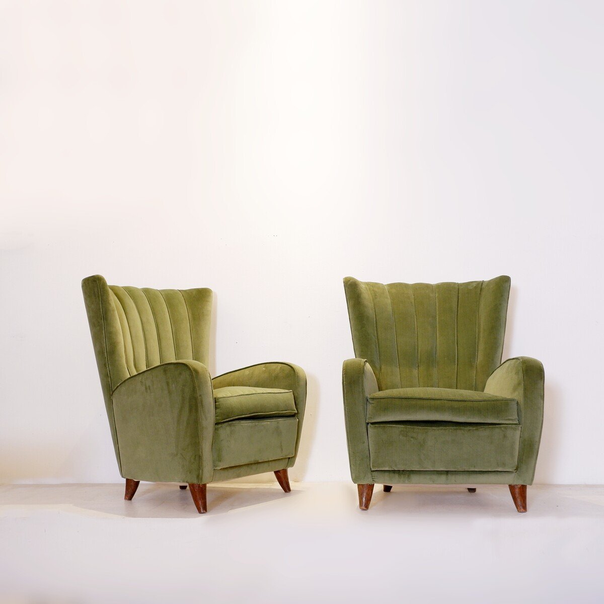 Pair Of High Armchairs In Green Velvet - 1960s-photo-3