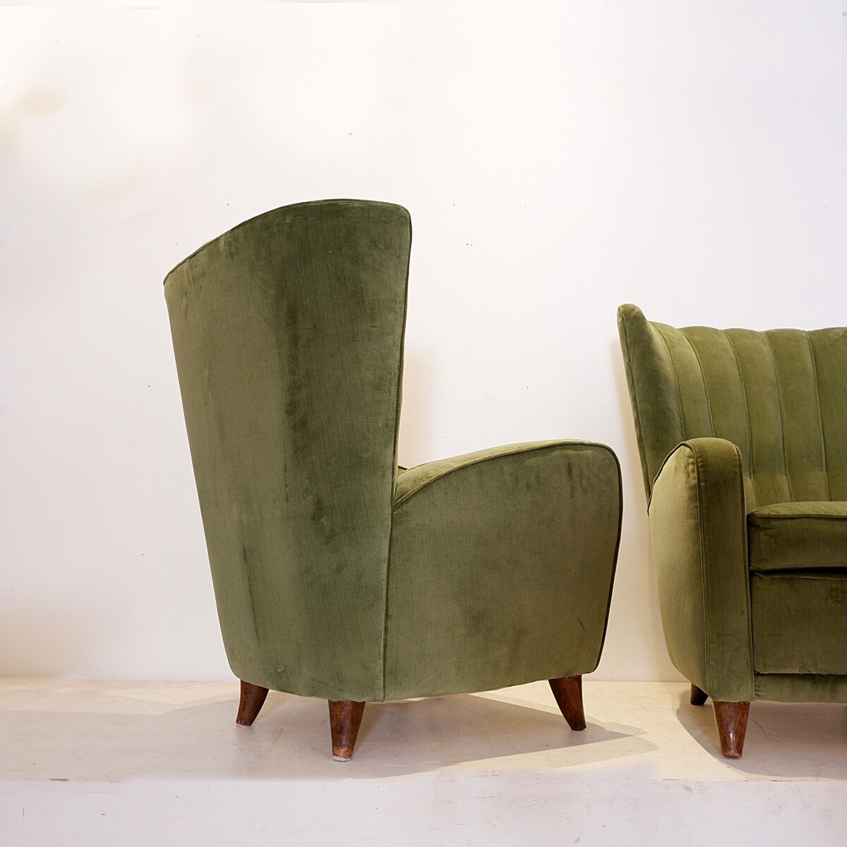 Pair Of High Armchairs In Green Velvet - 1960s-photo-4