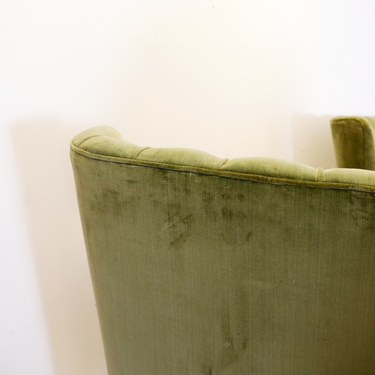 Pair Of High Armchairs In Green Velvet - 1960s-photo-4