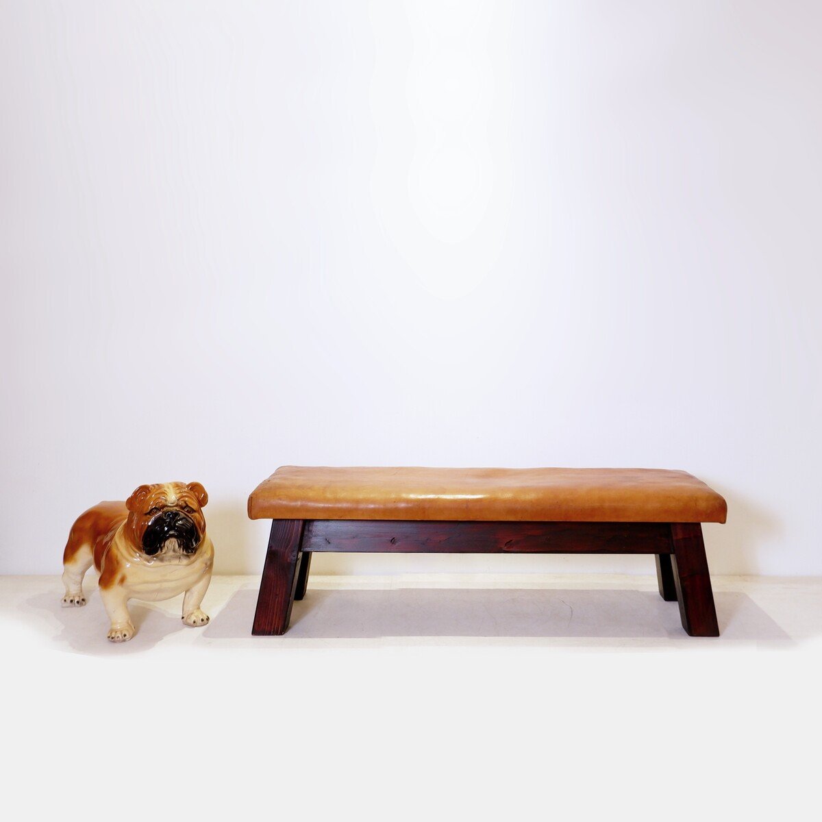 Vintage Wood And Leather Bench-photo-2