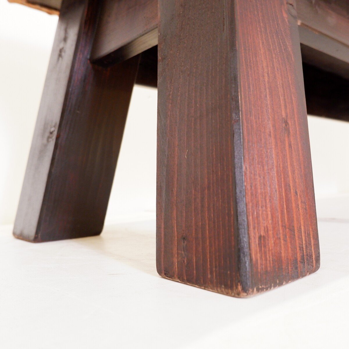 Vintage Wood And Leather Bench-photo-1