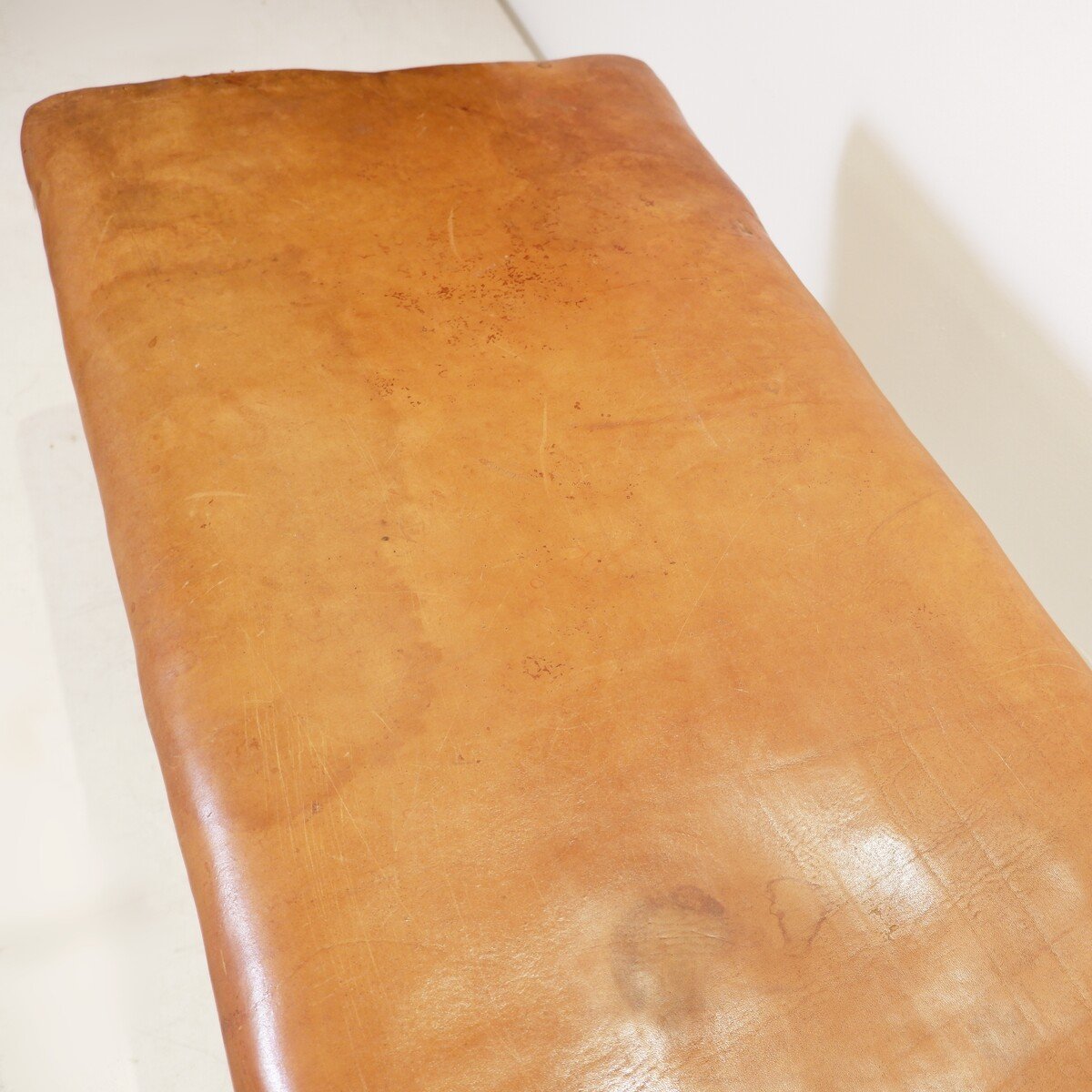 Vintage Wood And Leather Bench-photo-2
