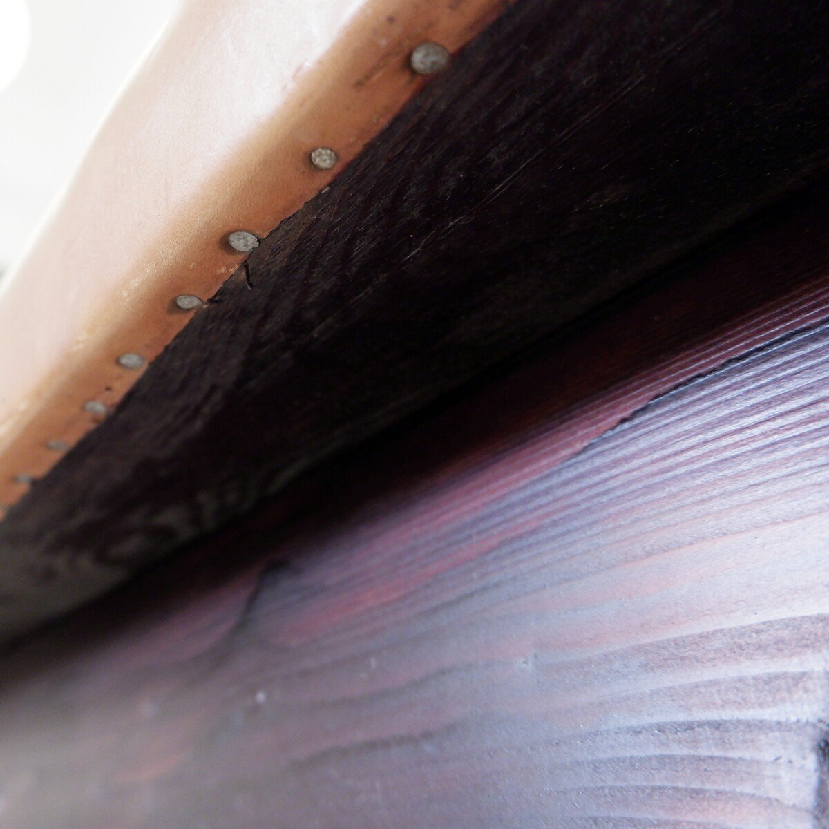 Vintage Wood And Leather Bench-photo-6