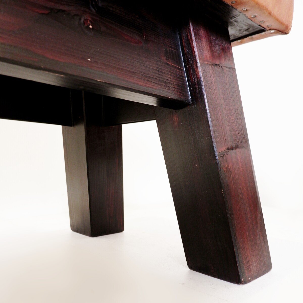 Vintage Wood And Leather Bench-photo-7