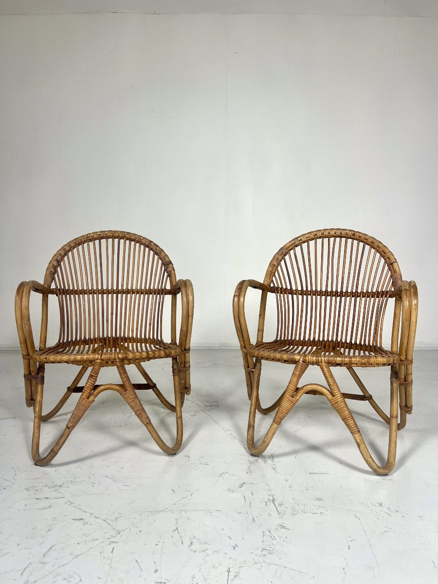 Paire de fauteuils en rotin -photo-4