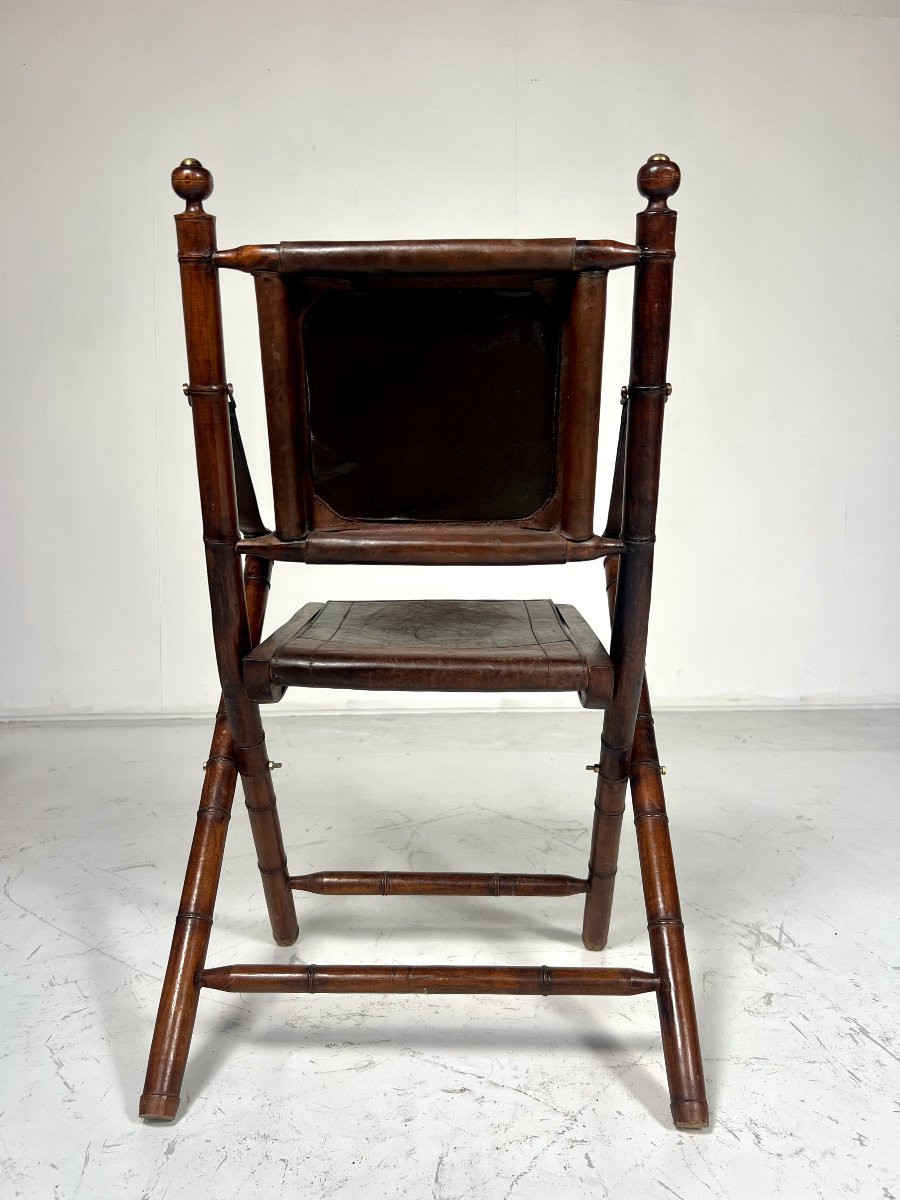 Safari Folding Armchair In Leather And Wood-photo-2
