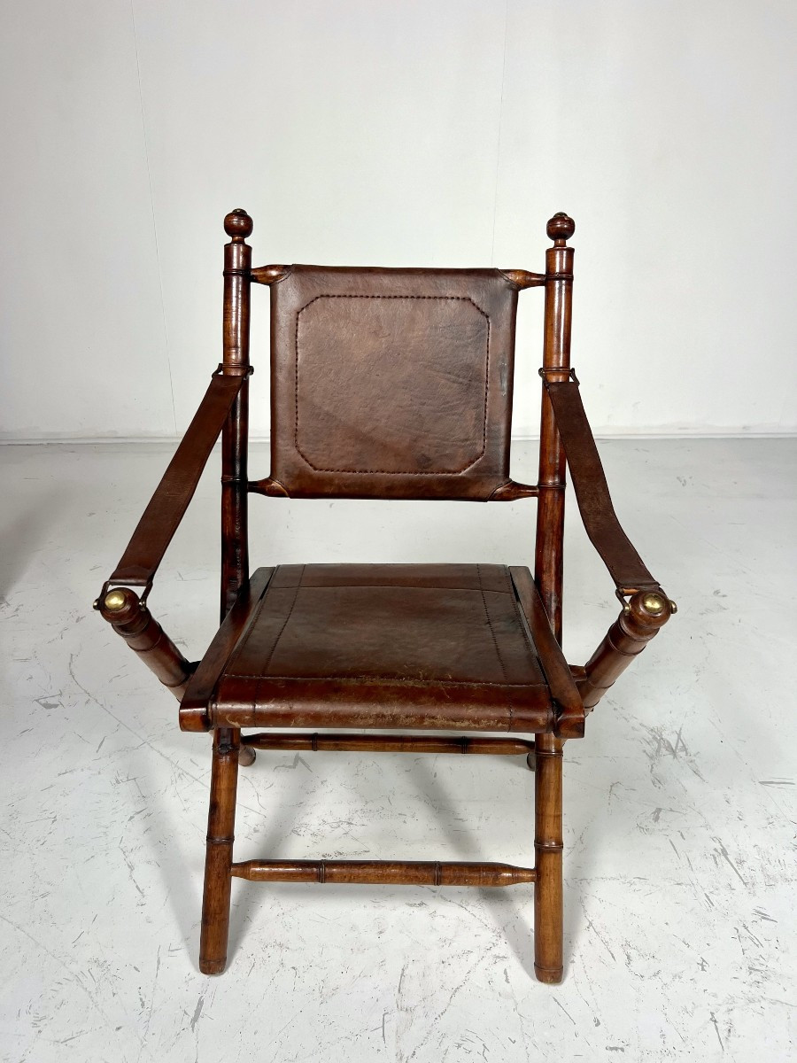 Safari Folding Armchair In Leather And Wood