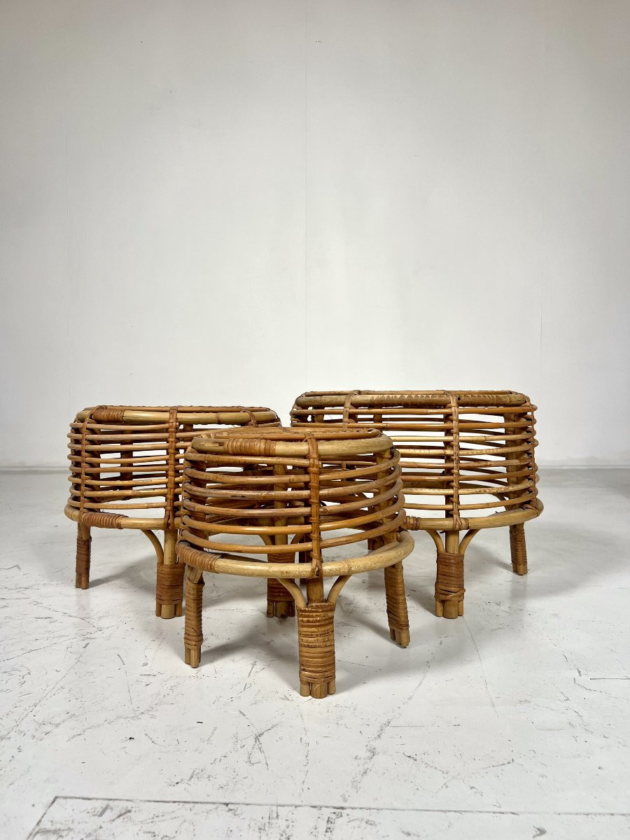 Ensemble de tables gigognes en rotin -photo-2