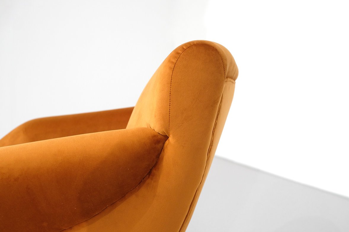 Paire de fauteuils en velours orange - Italie - 1960s-photo-7