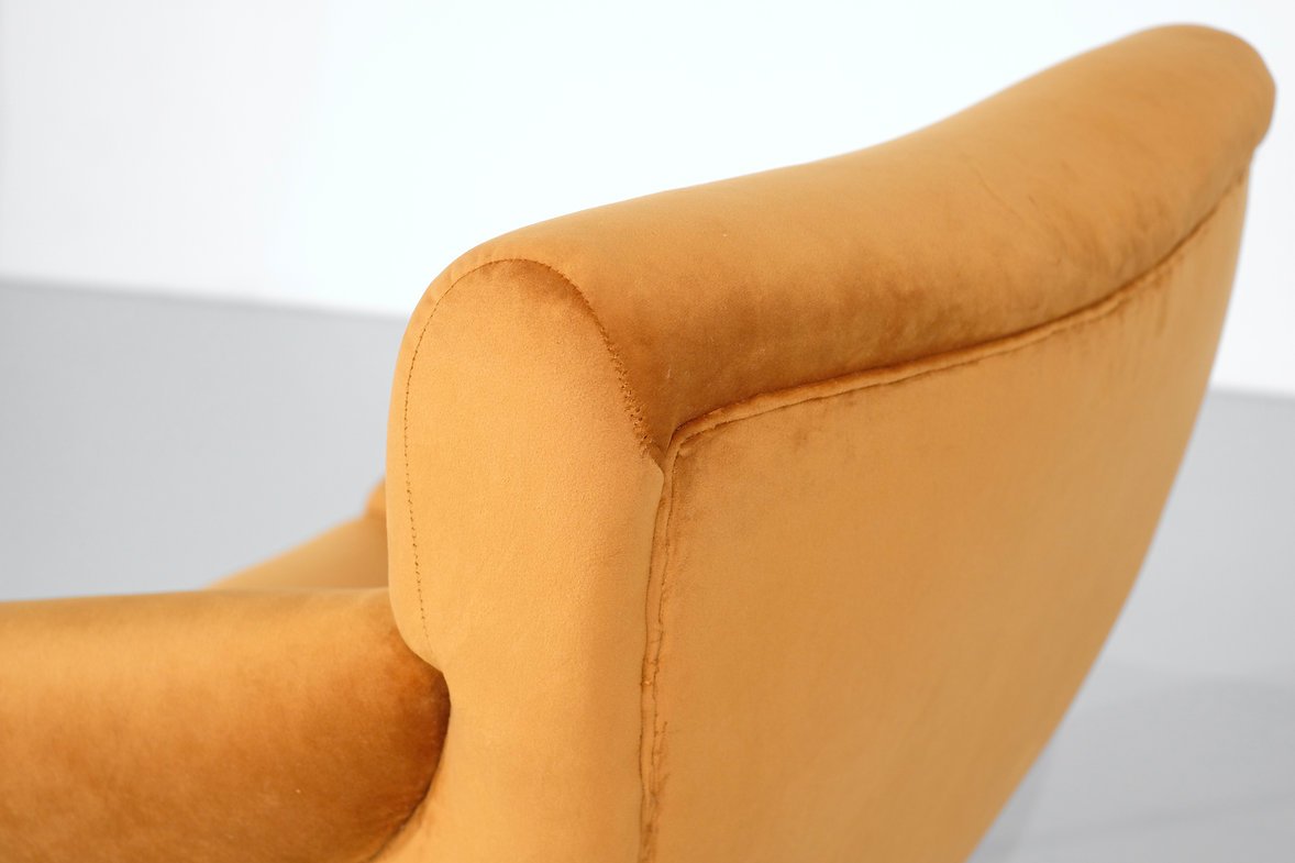 Paire de fauteuils en velours orange - Italie - 1960s-photo-8