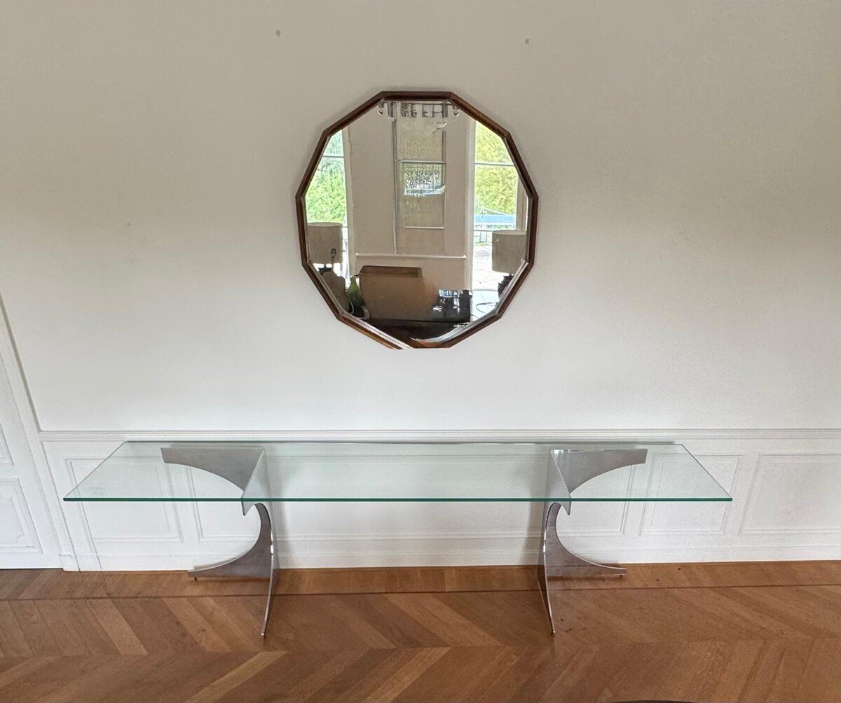 Console mid century en chrome et verre, France, 1970s-photo-2