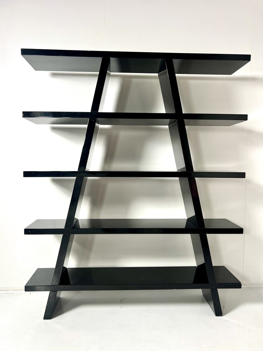 Black Lacquered Shelves, Italy, 1980s-photo-3