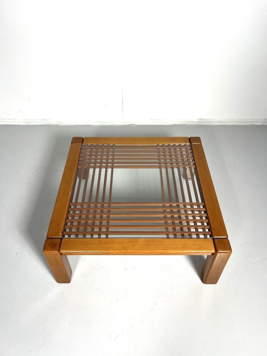 Table basse mid century, bois et verre, Italie-photo-3