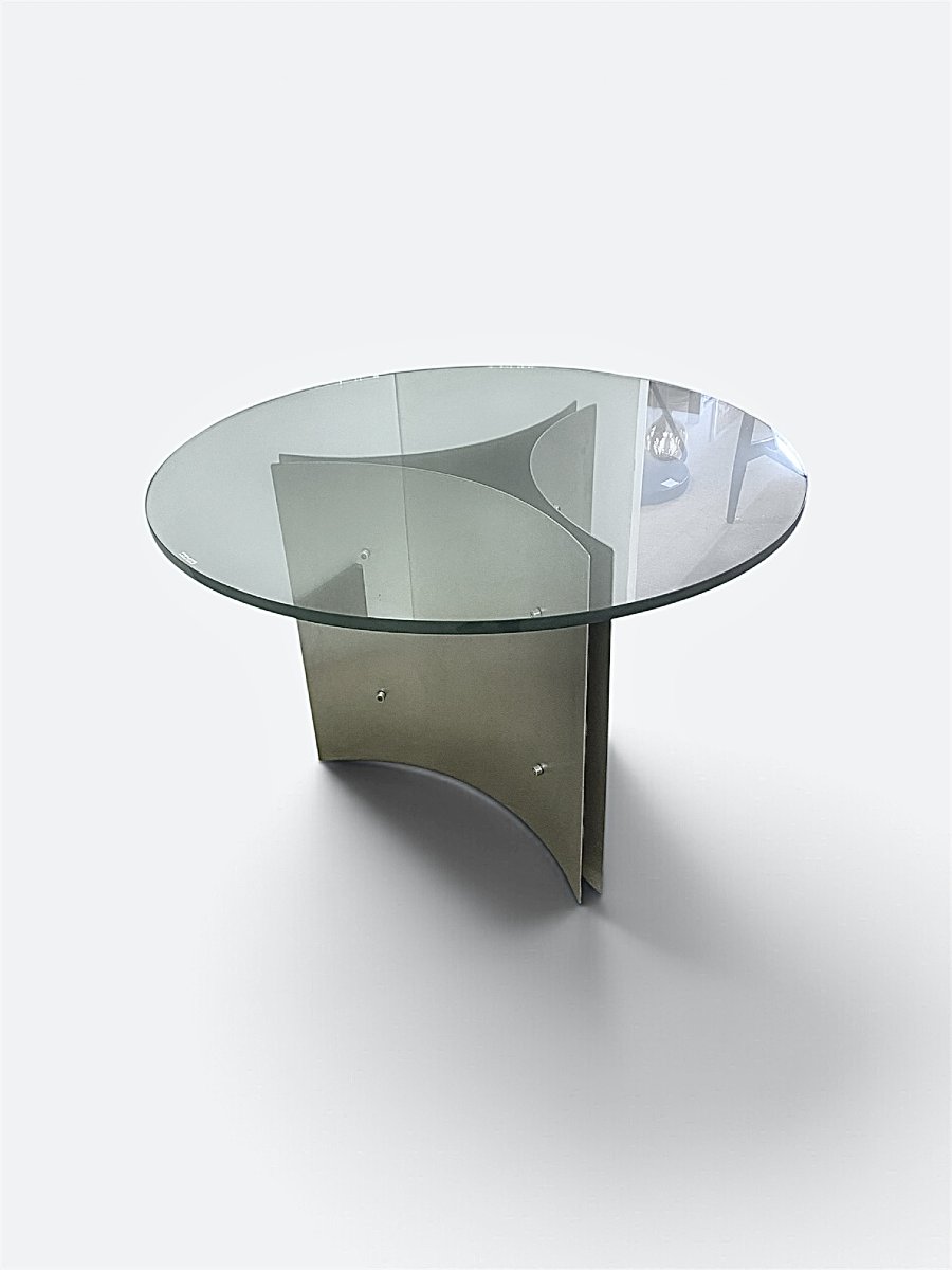 Guéridon en acier inoxydable par Michel Boyer, France, 1970-photo-2