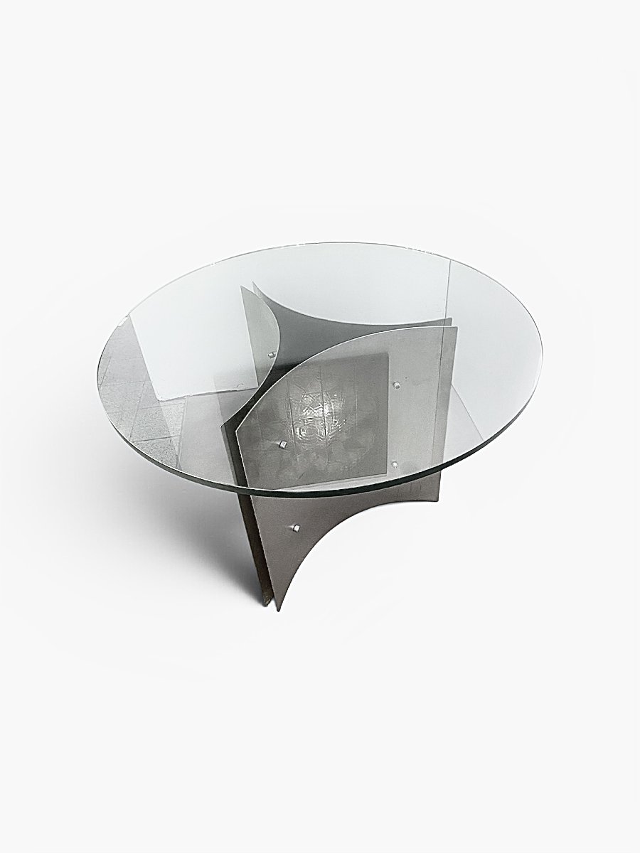 Guéridon en acier inoxydable par Michel Boyer, France, 1970-photo-3