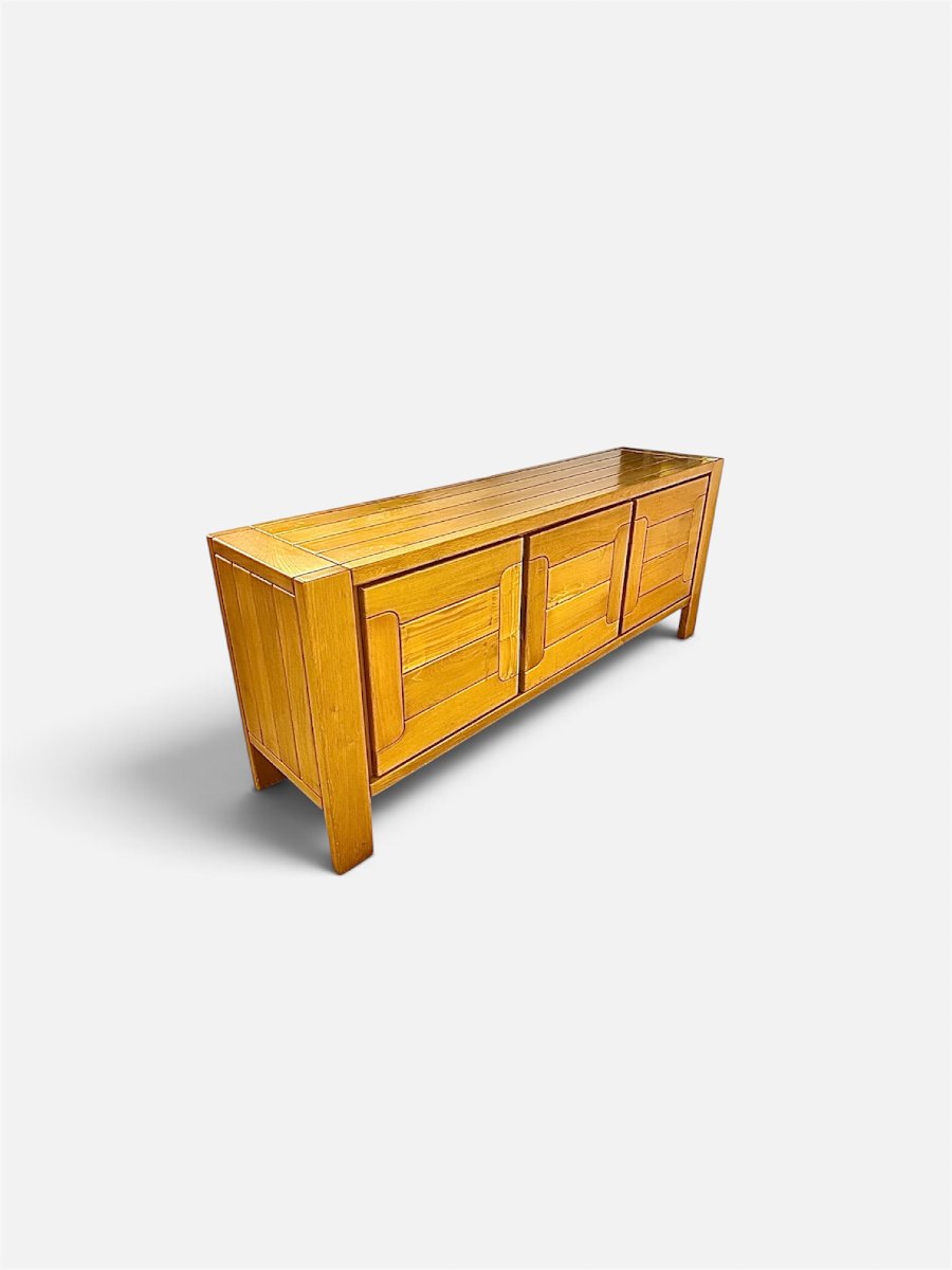 "maison Chauvin" Brutalist Sideboard, Solid Elm, France, 1970s.-photo-3