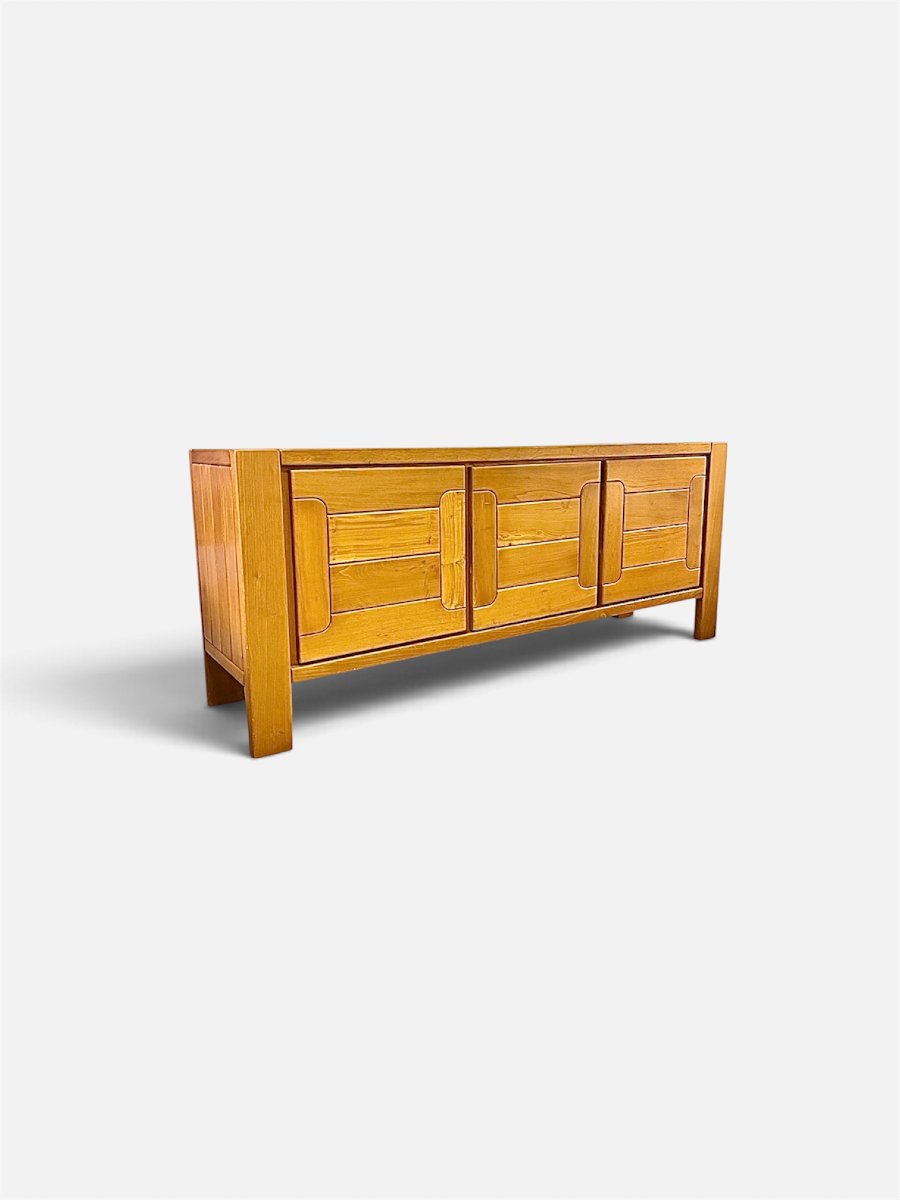 "maison Chauvin" Brutalist Sideboard, Solid Elm, France, 1970s.-photo-1