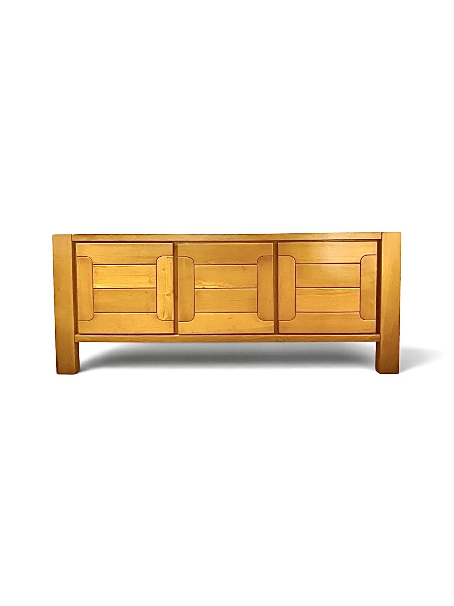 "maison Chauvin" Brutalist Sideboard, Solid Elm, France, 1970s.