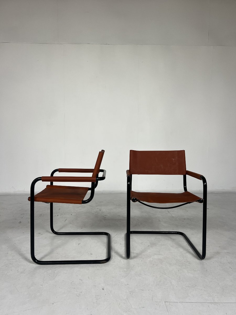 Paire de fauteuils mid century, chrome et cuir, 1960s-photo-3