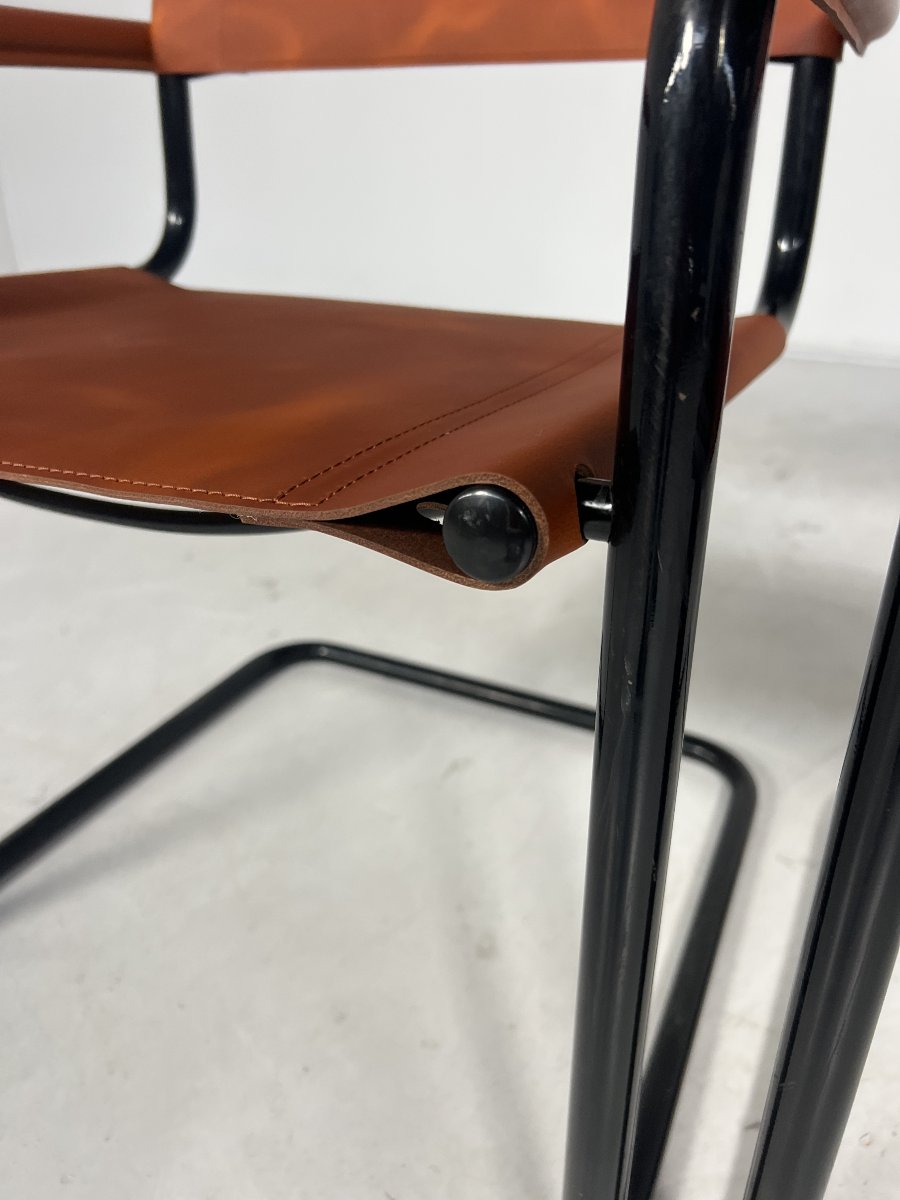 Paire de fauteuils mid century, chrome et cuir, 1960s-photo-2