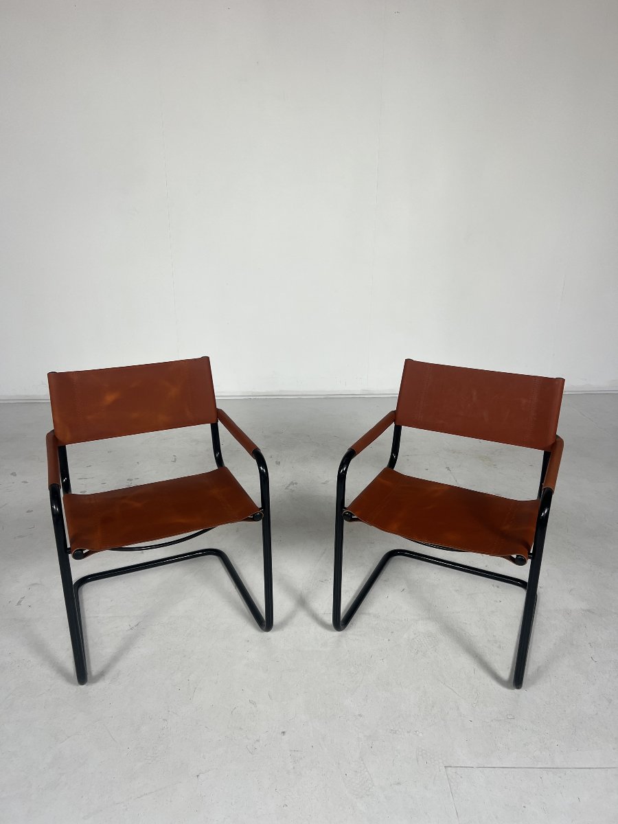 Paire de fauteuils mid century, chrome et cuir, 1960s