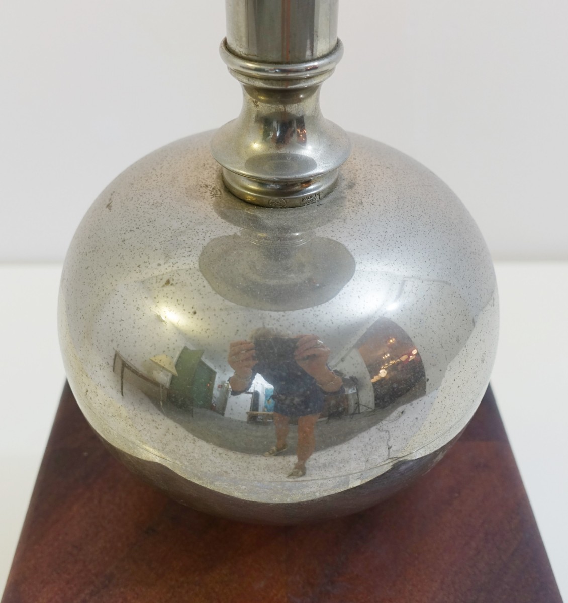 Lampe De Table Longue En Chrome Et Bois Avec Abat-jour d'Origine-photo-4