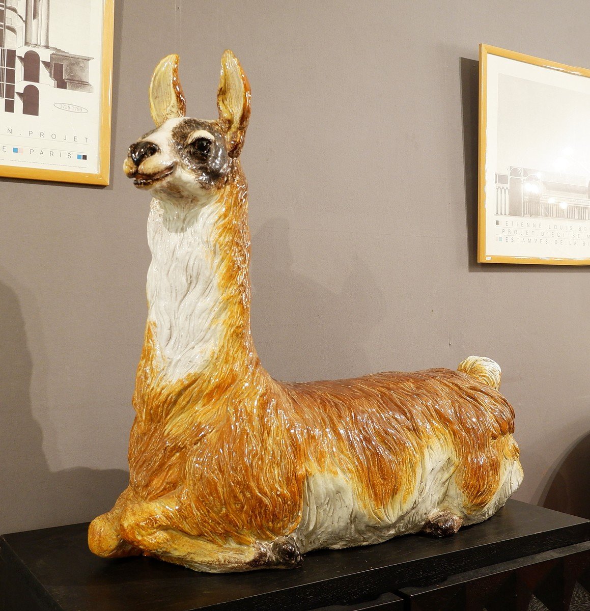 Large Lama In Enameled Ceramics, Italy, Around 1970