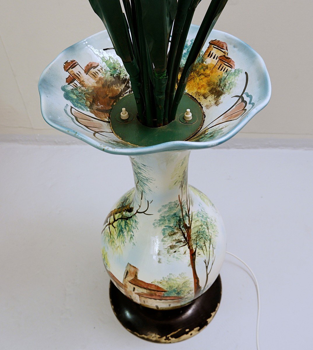 Italian Ceramic Vase Flowers Floor Lamp-photo-3