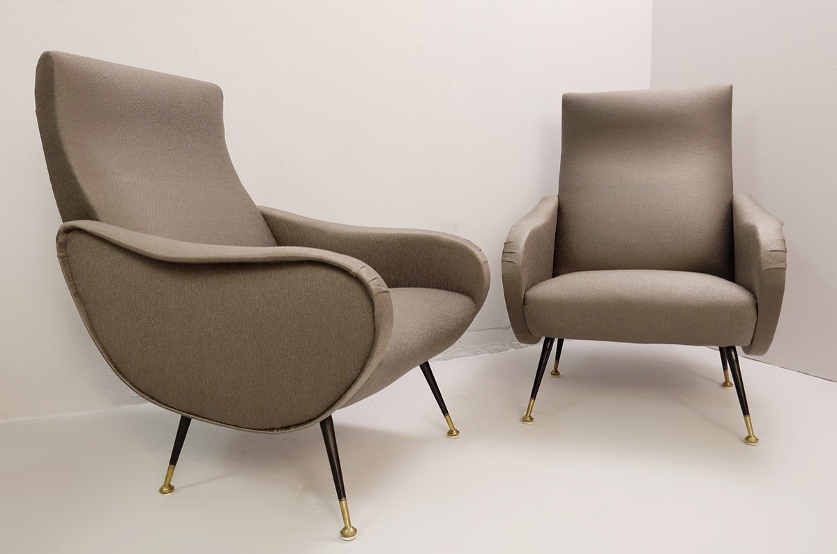 Pair Of Italian Armchairs In The Style Of Marco Zanuso - New Graphite Gray Coating