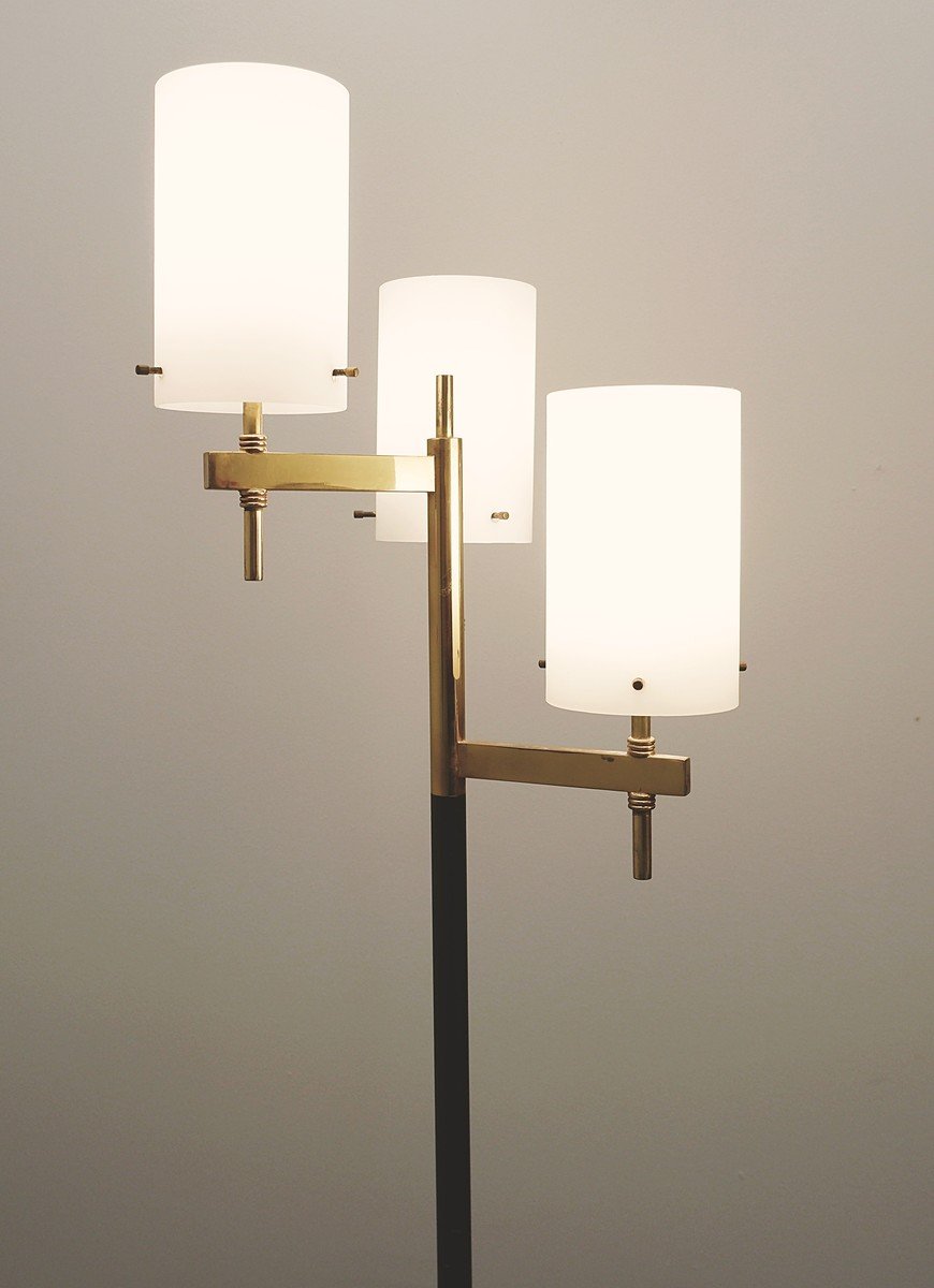 Lampadaire à Trois Abat-jour Opaline De Stilnovo, Italie, 1950s-photo-2