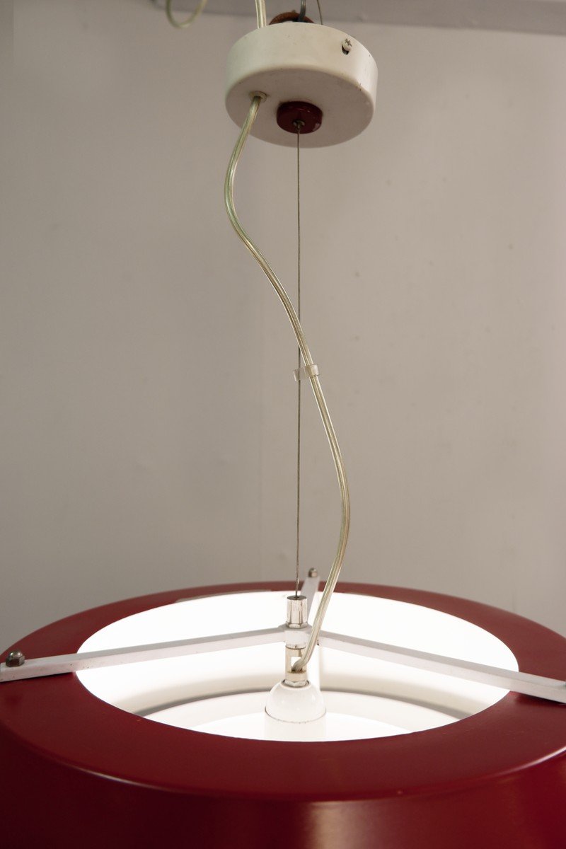 Italian Pendant Light In Red And White Metal - 1960s-photo-4