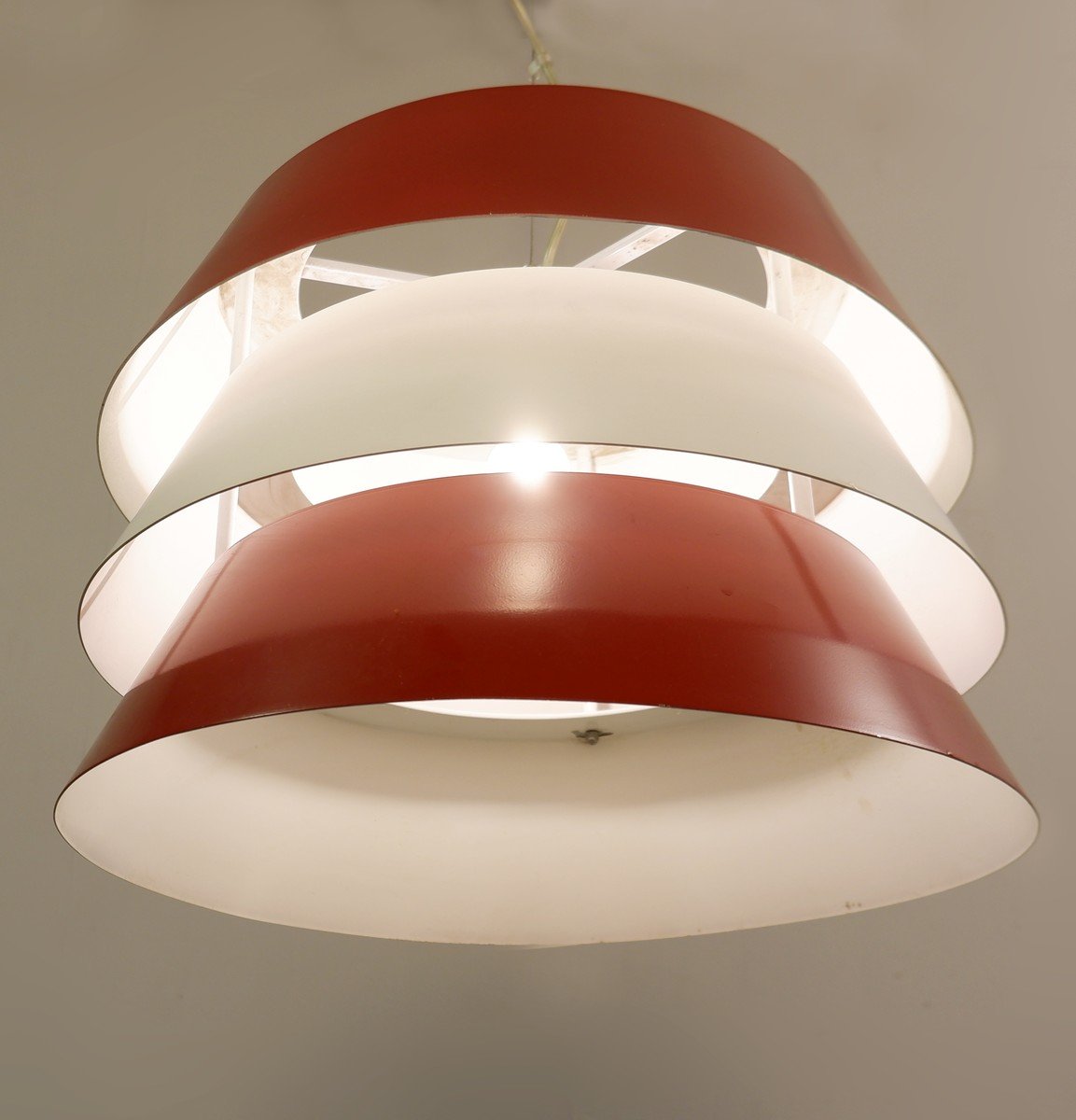 Italian Pendant Light In Red And White Metal - 1960s-photo-1