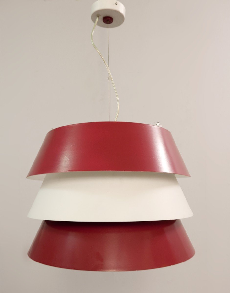 Italian Pendant Light In Red And White Metal - 1960s-photo-3