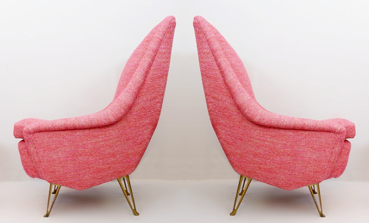 Pair Of Italian High Back Armchairs - New Upholstery-photo-4