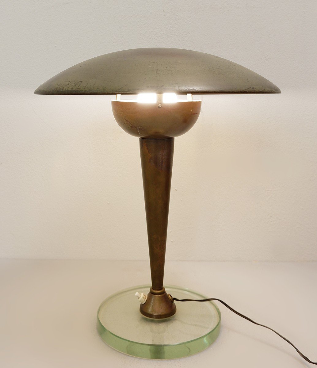  Lampe De Bureau En Laiton Et Verre De Stilnovo - 1950