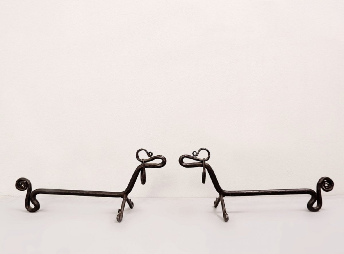 Pair Of Wrought Iron Dachshund Andirons