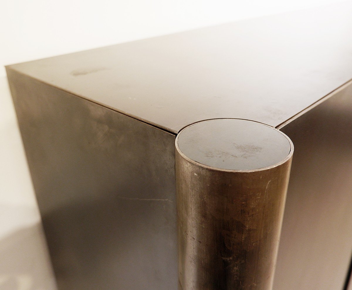 Large Patinated Steel Buffet By Designer Franck Robichez - Circa 2000-photo-3
