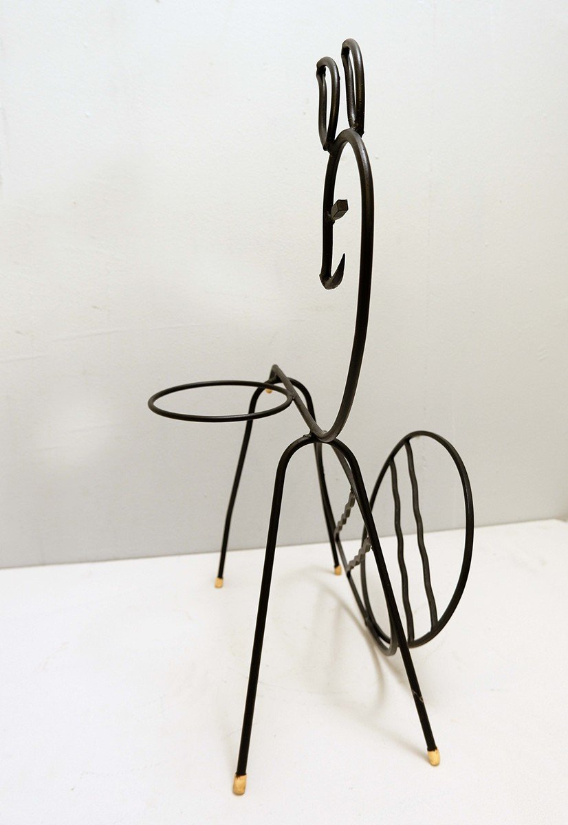 Bambi Magazine Rack And Plant Holder In Black Lacquered Metal 1960-photo-3