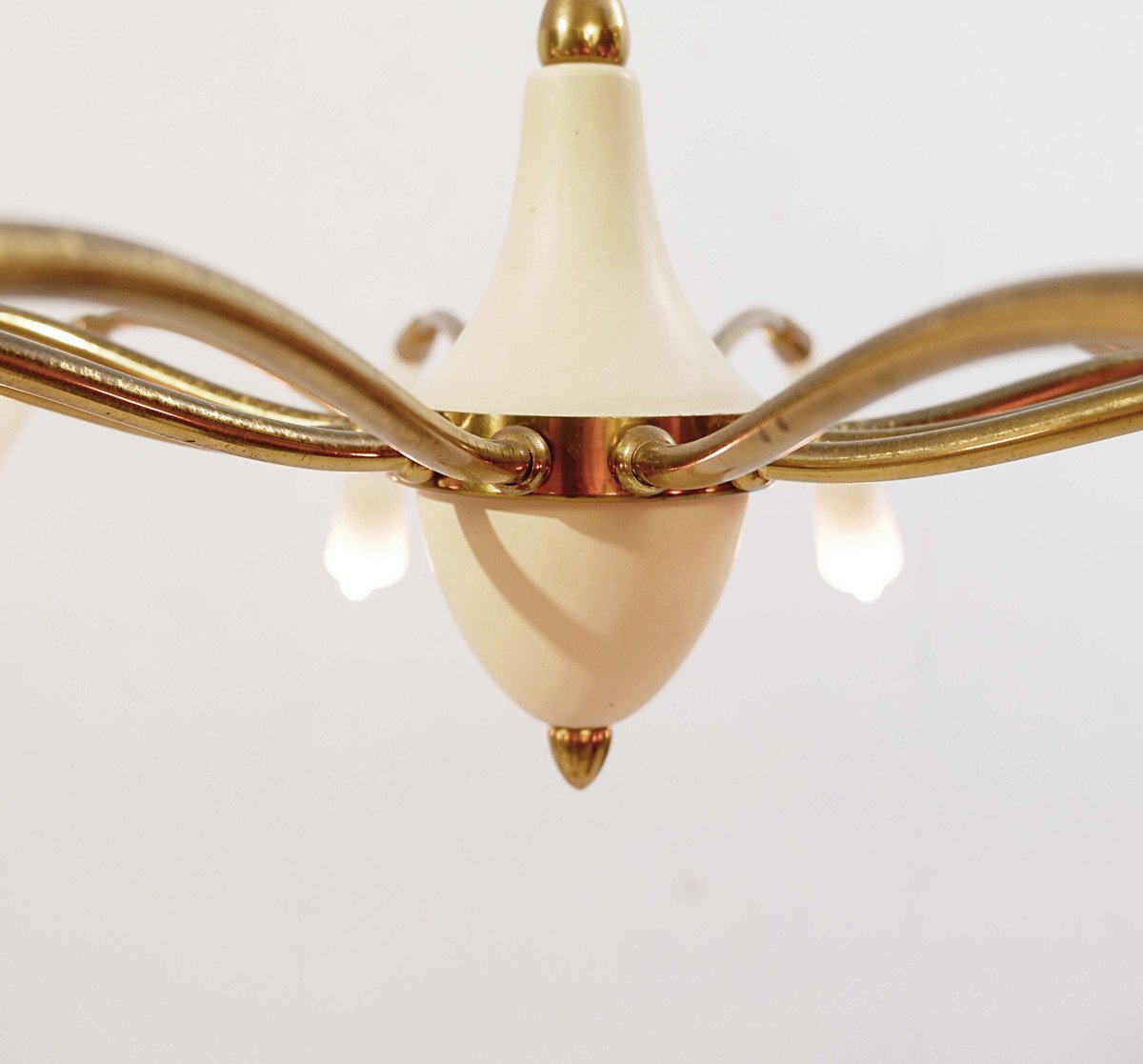 Italian Chandelier With 12 Bulbs In Brass And "spider" Glass Circa 1950-photo-4