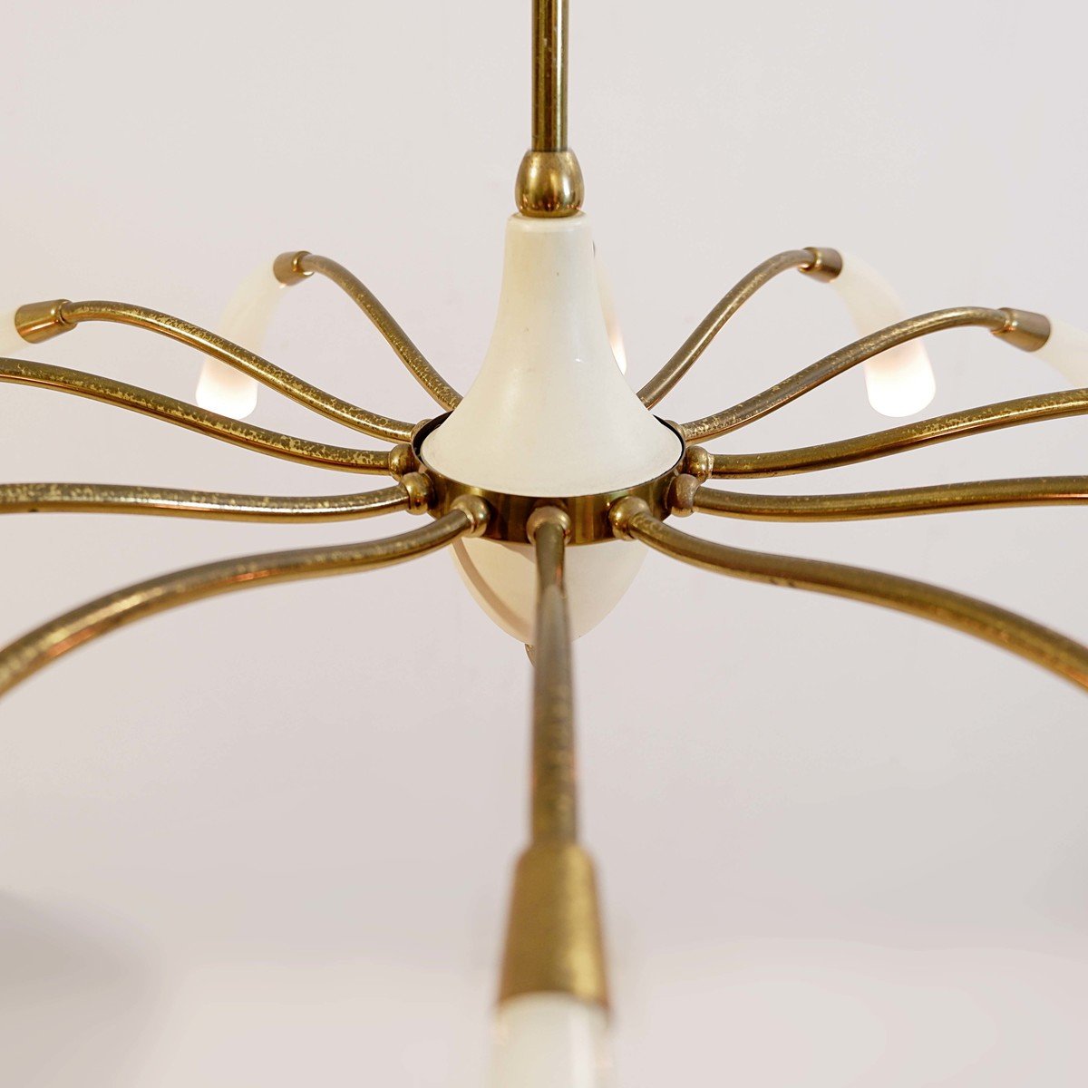 Italian Chandelier With 12 Bulbs In Brass And "spider" Glass Circa 1950-photo-2