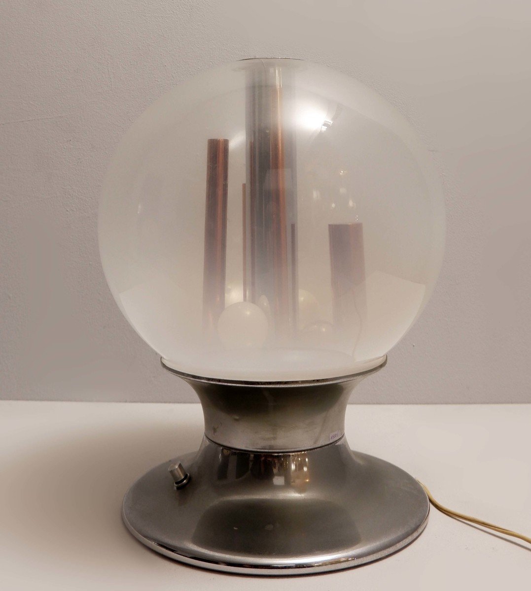 Murano Glass Globe And Copper Table By Angelo Brotto 1960s Table Lamp-photo-2