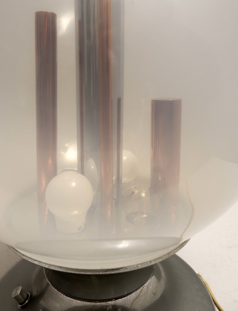 Murano Glass Globe And Copper Table By Angelo Brotto 1960s Table Lamp-photo-1