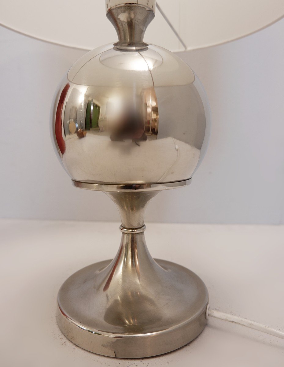 Petite Lampe De Bureau Sphérique En Chrome, 1970s (h: 48cm)-photo-3