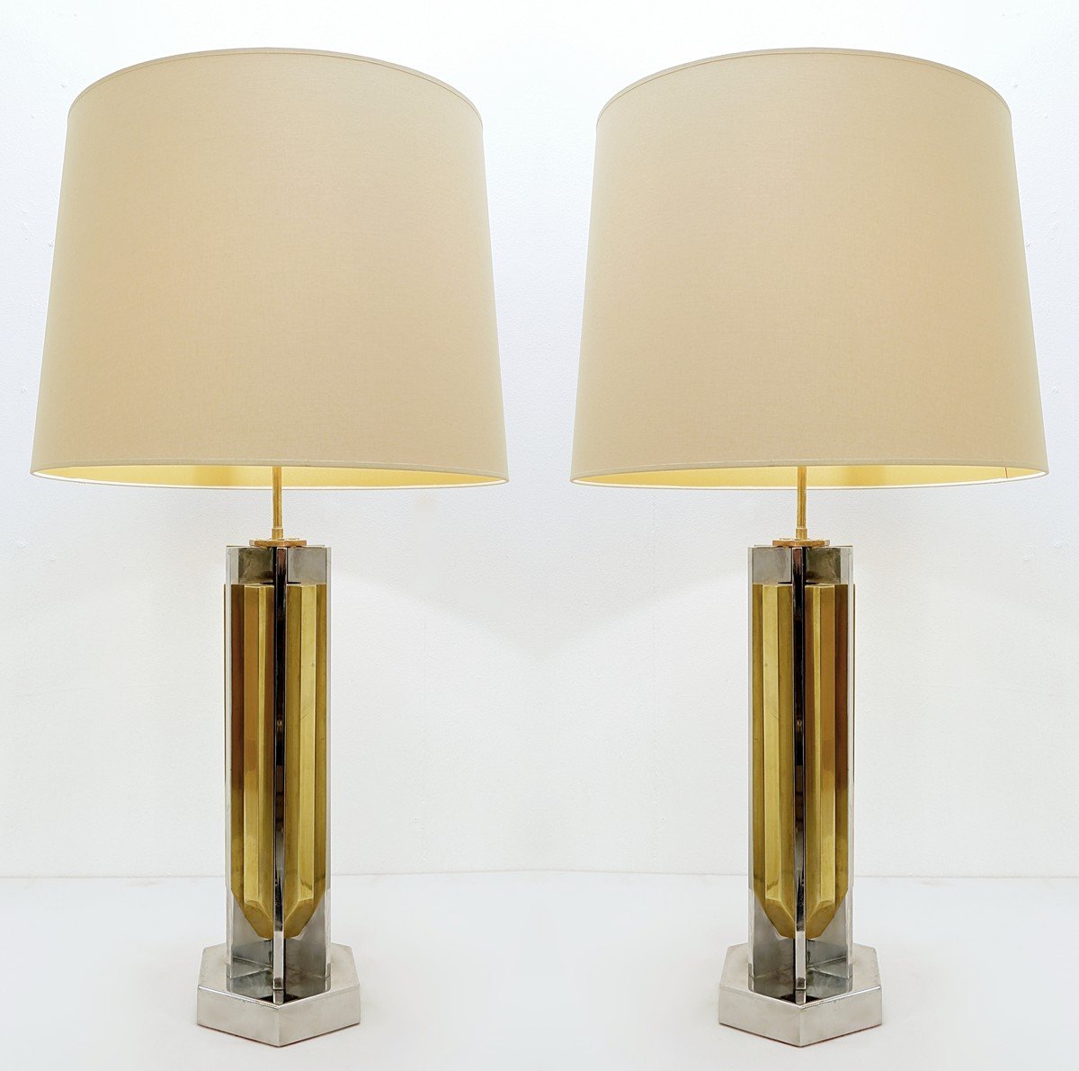 Pair Of Large Chrome And Brass Desk Lamps